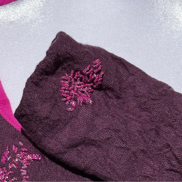 Free People Cardigan Crinkly Purple Pink Wool Silk Beaded Fairy Shrug | Sz L - Picture 10 of 16